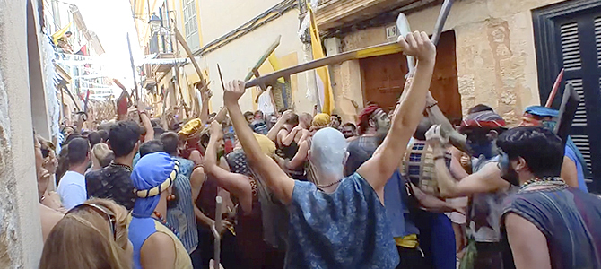 Streets of Pollença during the Fiestas de la Patrona